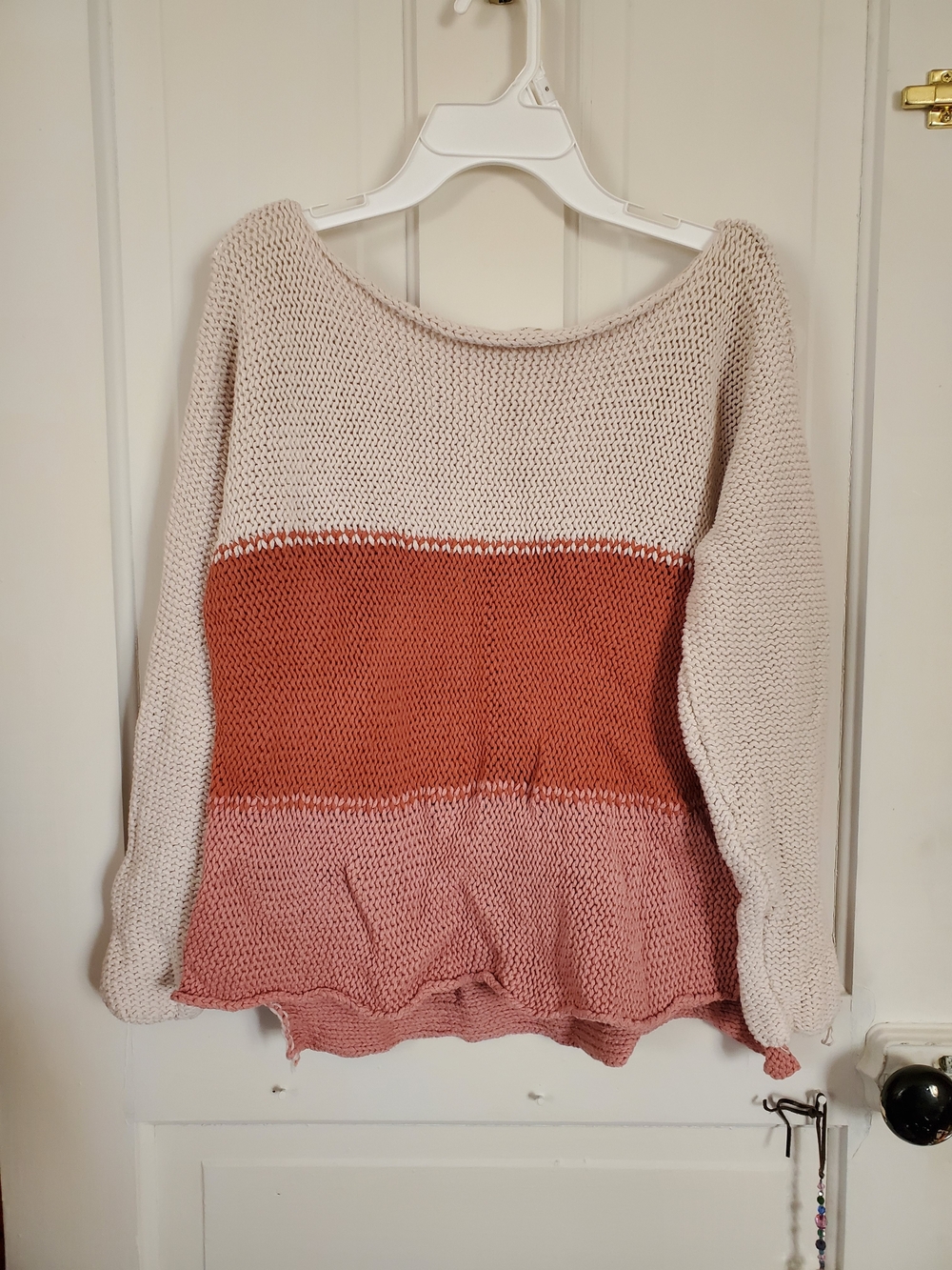 100% Cotton Colorblock Knit Sweater - Cream, Rust & Dusty Pink